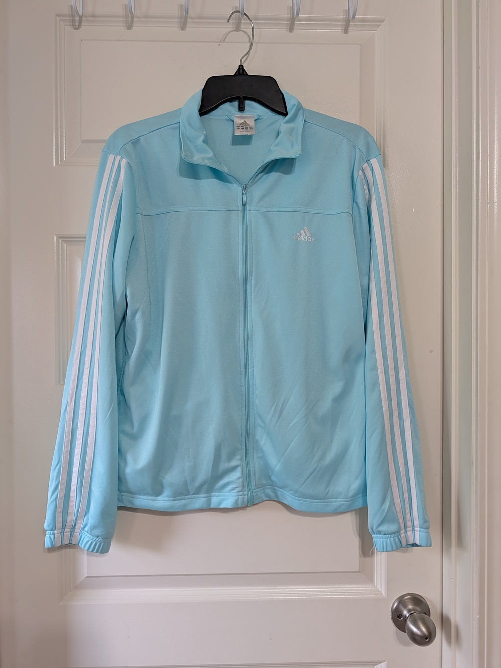 adidas Pale Blue Track Jacket with White Sleeve Stripes